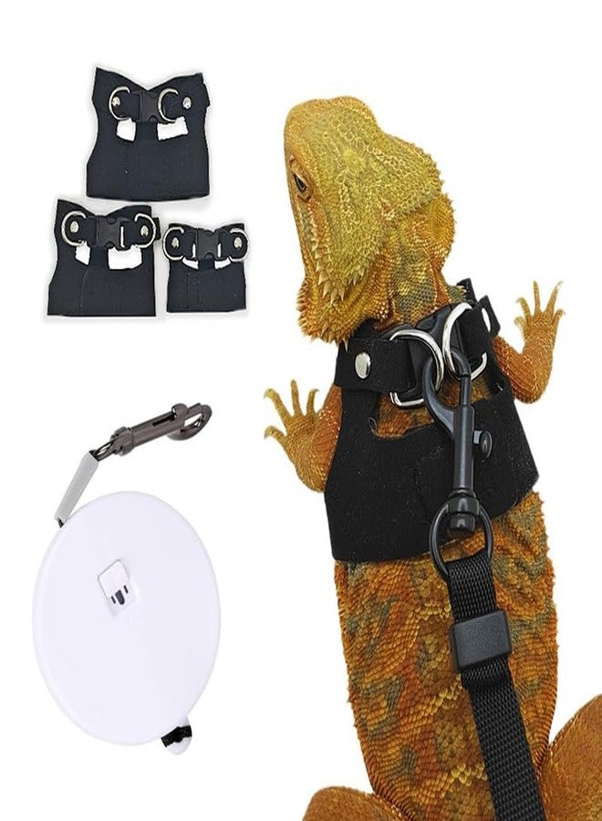 hokable Bearded Dragon Leash - 3 Sizes Pack Reptile Outing Adjustable Soft Leather Lizard Harness with Retractable Leash Small Animal Traction Rope Walking Vest Accessories for Bearded Dragon Leash（Black） - Image 1